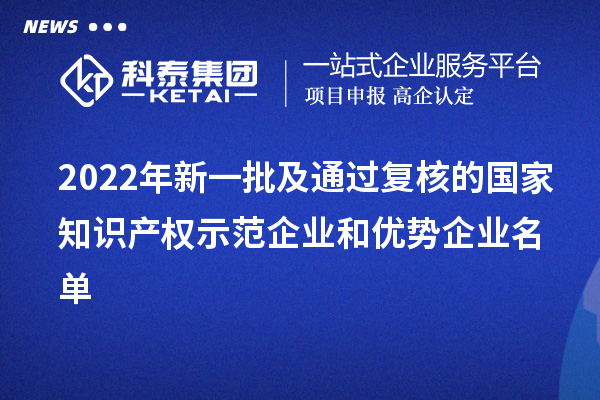 2022年新一批及通過復核的國家知識產(chǎn)權示范企業(yè)和優(yōu)勢企業(yè)名單