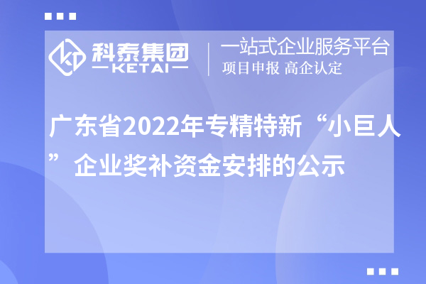 廣東省2022年專精特新“小巨人”企業(yè)獎補資金安排的公示