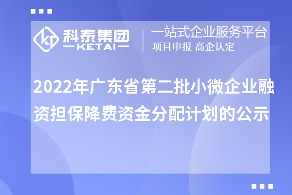 2022年廣東省第二批小微企業(yè)融資擔保降費資金分配計劃的公示