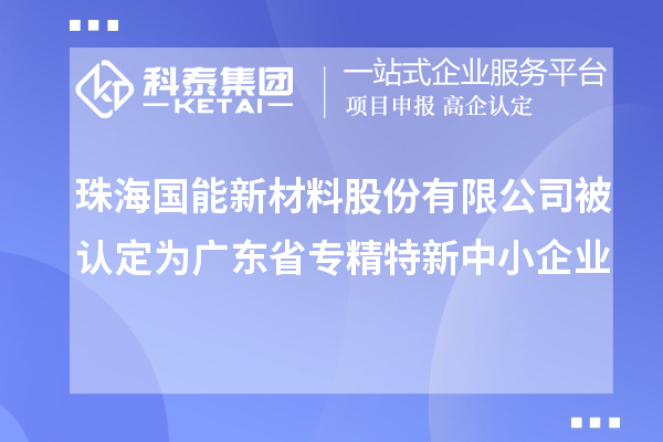 珠海國能新材料股份有限公司被認定為廣東省專精特新中小企業(yè)