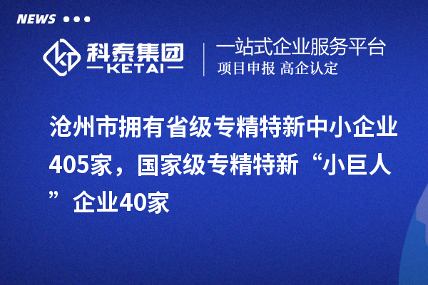滄州市擁有省級(jí)專精特新中小企業(yè)405家，國家級(jí)專精特新“小巨人”企業(yè)40家
