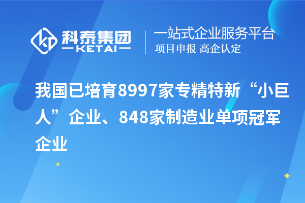我國已培育8997家專精特新“小巨人”企業(yè)、848家制造業(yè)單項冠軍企業(yè)
