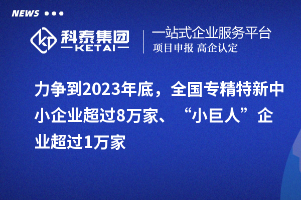 力爭到2023年底，全國專精特新中小企業(yè)超過8萬家、“小巨人”企業(yè)超過1萬家
