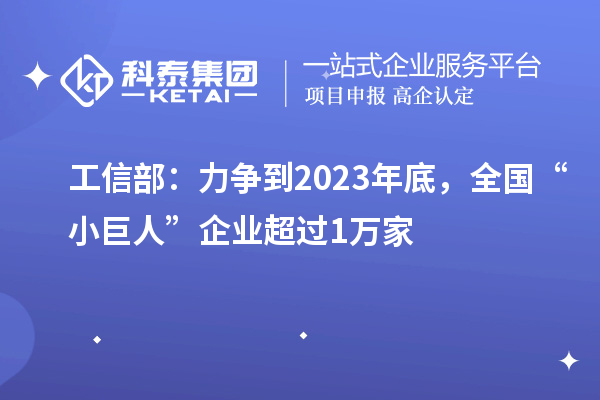 工信部：力爭(zhēng)到2023年底，全國(guó)“小巨人”企業(yè)超過(guò)1萬(wàn)家