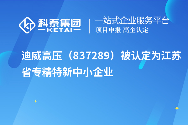迪威高壓(837289)被認(rèn)定為江蘇省專精特新中小企業(yè)