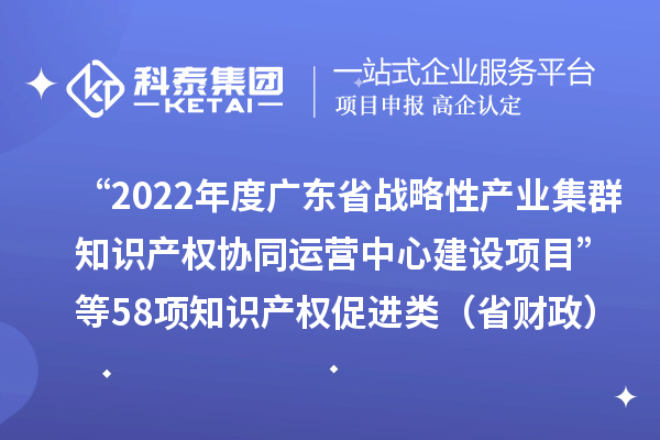 “2022年度廣東省戰(zhàn)略性產(chǎn)業(yè)集群知識(shí)產(chǎn)權(quán)協(xié)同運(yùn)營(yíng)中心建設(shè)項(xiàng)目”等58項(xiàng)知識(shí)產(chǎn)權(quán)促進(jìn)類(省財(cái)政)項(xiàng)目驗(yàn)收結(jié)果