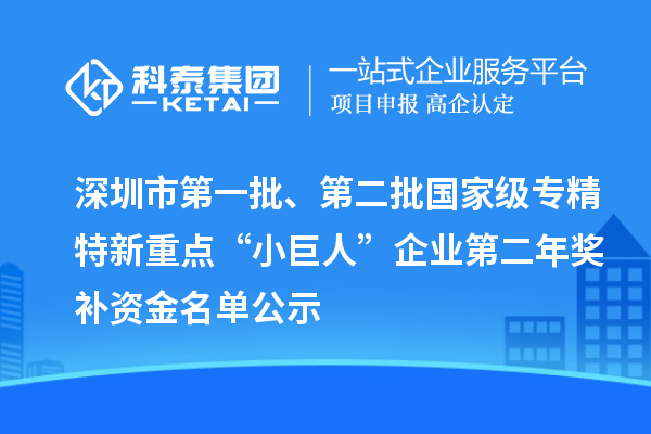 深圳市第一批、第二批國家級專精特新重點“小巨人”企業(yè)第二年獎補資金名單公示