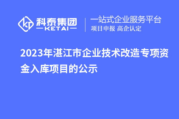 2023年湛江市企業(yè)技術(shù)改造專項資金入庫項目的公示