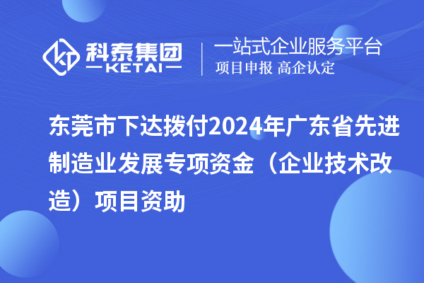 東莞市下達撥付2024年廣東省先進制造業(yè)發(fā)展專項資金(企業(yè)技術改造)項目資助