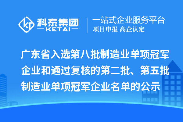 廣東省入選第八批制造業(yè)單項冠軍企業(yè)和通過復核的第二批、第五批制造業(yè)單項冠軍企業(yè)名單的公示