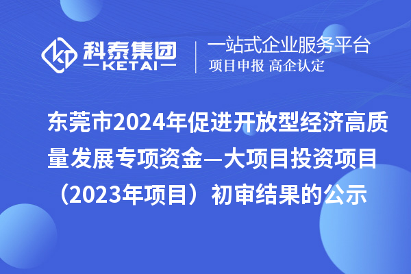 東莞市2024年促進開放型經(jīng)濟高質(zhì)量發(fā)展專項資金—大項目投資項目（2023年項目）初審結(jié)果的公示