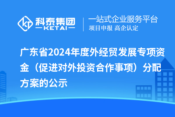 廣東省2024年度外經(jīng)貿(mào)發(fā)展專項資金(促進對外投資合作事項)分配方案的公示
