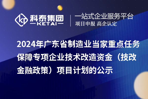 2024年廣東省制造業(yè)當(dāng)家重點任務(wù)保障專項企業(yè)技術(shù)改造資金(技改金融政策)項目計劃的公示