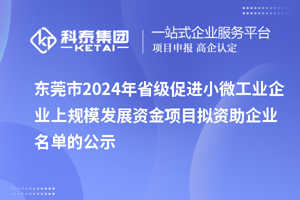 東莞市2024年省級促進(jìn)小微工業(yè)企業(yè)上規(guī)模發(fā)展資金項目擬資助企業(yè)名單的公示