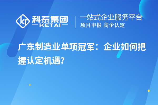 廣東制造業(yè)單項冠軍：企業(yè)如何把握認定機遇？