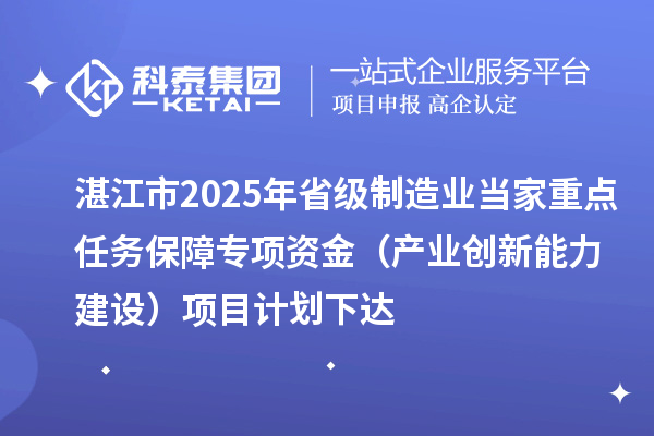 湛江市2025年省級(jí)制造業(yè)當(dāng)家重點(diǎn)任務(wù)保障專項(xiàng)資金(產(chǎn)業(yè)創(chuàng)新能力建設(shè))項(xiàng)目計(jì)劃下達(dá)