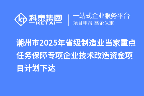 潮州市2025年省級(jí)制造業(yè)當(dāng)家重點(diǎn)任務(wù)保障專項(xiàng)企業(yè)技術(shù)改造資金項(xiàng)目計(jì)劃下達(dá)