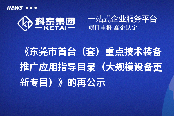 《東莞市首臺(套)重點技術(shù)裝備推廣應(yīng)用指導目錄(大規(guī)模設(shè)備更新專目)》的再公示