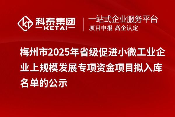 梅州市2025年省級促進(jìn)小微工業(yè)企業(yè)上規(guī)模發(fā)展專項資金項目擬入庫名單的公示