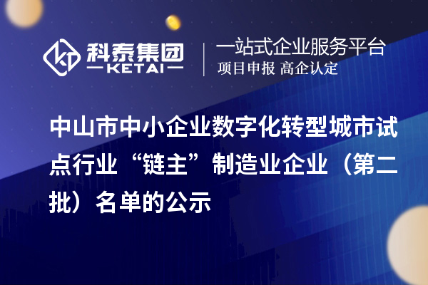 中山市中小企業(yè)數(shù)字化轉(zhuǎn)型城市試點行業(yè)“鏈主”制造業(yè)企業(yè)（第二批）名單的公示