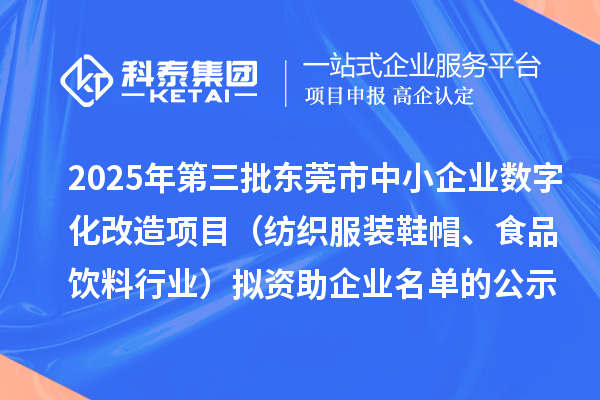 2025年第三批東莞市中小企業(yè)數(shù)字化改造項(xiàng)目（紡織服裝鞋帽、食品飲料行業(yè)）擬資助企業(yè)名單的公示