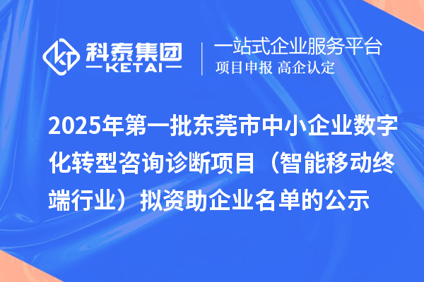 2025年第一批東莞市中小企業(yè)數字化轉型咨詢診斷項目(智能移動終端行業(yè))擬資助企業(yè)名單的公示