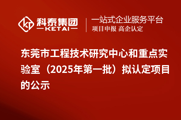 東莞市工程技術研究中心和重點實驗室(2025年第一批)擬認定項目的公示