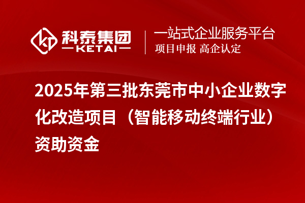 2025年第三批東莞市中小企業(yè)數(shù)字化改造項目(智能移動終端行業(yè))資助資金