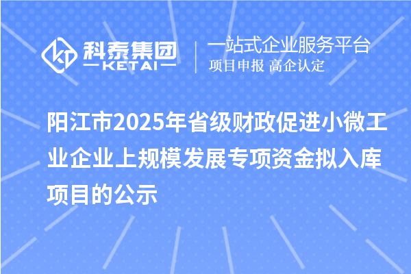 陽江市2025年省級(jí)財(cái)政促進(jìn)小微工業(yè)企業(yè)上規(guī)模發(fā)展專項(xiàng)資金擬入庫項(xiàng)目的公示