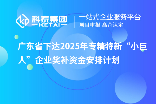 廣東省下達2025年專精特新“小巨人”企業(yè)獎補資金安排計劃
