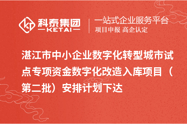 湛江市中小企業(yè)數(shù)字化轉(zhuǎn)型城市試點專項資金數(shù)字化改造入庫項目(第二批)安排計劃下達