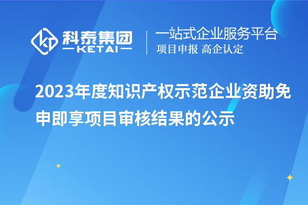 2023年度知識產權示范企業(yè)資助免申即享項目審核結果的公示