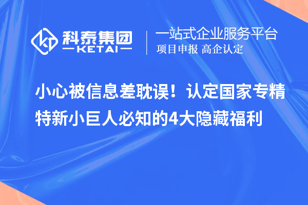 小心被信息差耽誤！認(rèn)定國家專精特新小巨人必知的4大隱藏福利