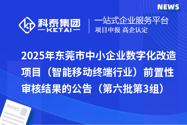2025年東莞市中小企業(yè)數(shù)字化改造項目(智能移動終端行業(yè))前置性審核結果的公告(第六批第3組)