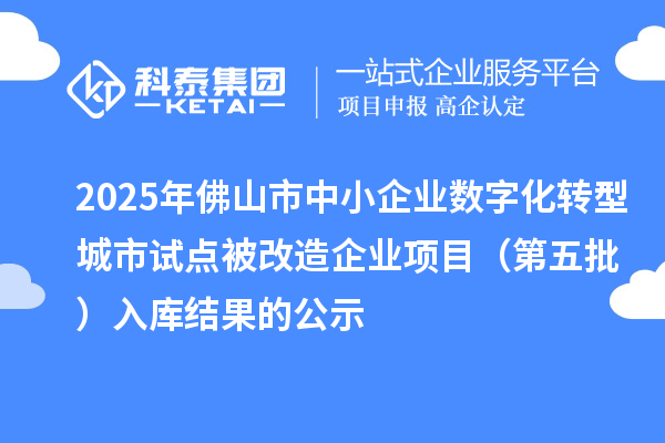 2025年佛山市中小企業(yè)數(shù)字化轉(zhuǎn)型城市試點被改造企業(yè)項目(第五批) 入庫結(jié)果的公示