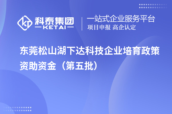 東莞松山湖下達科技企業(yè)培育政策資助資金(第五批)