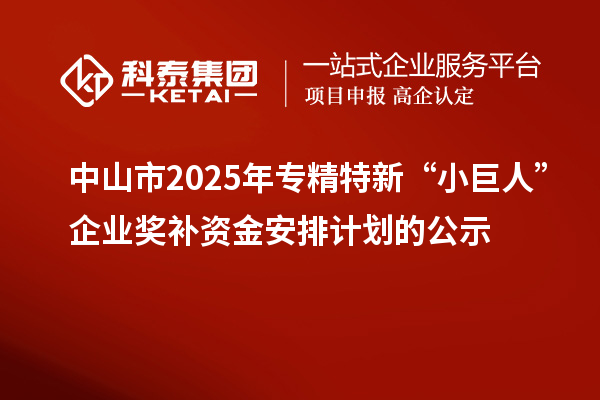 中山市2025年專精特新“小巨人”企業(yè)獎(jiǎng)補(bǔ)資金安排計(jì)劃的公示