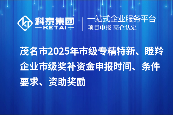 茂名市2025年市級(jí)專精特新、瞪羚企業(yè)市級(jí)獎(jiǎng)補(bǔ)資金申報(bào)時(shí)間、條件要求、資助獎(jiǎng)勵(lì)