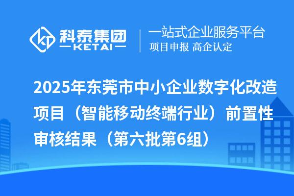 2025年東莞市中小企業(yè)數(shù)字化改造項目（智能移動終端行業(yè)）前置性審核結(jié)果（第六批第6組）