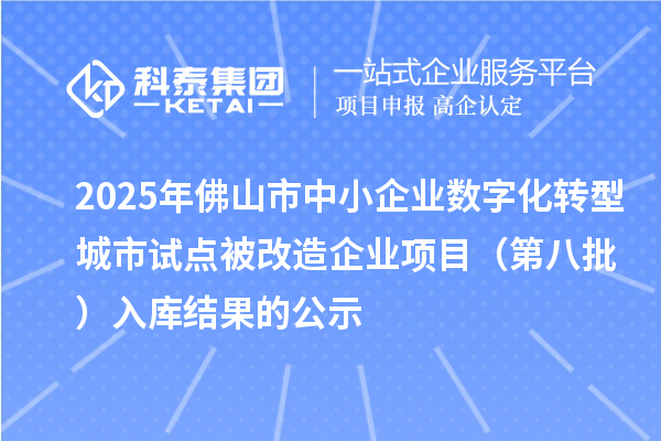 2025年佛山市中小企業(yè)數(shù)字化轉(zhuǎn)型城市試點(diǎn)被改造企業(yè)項(xiàng)目（第八批） 入庫結(jié)果的公示