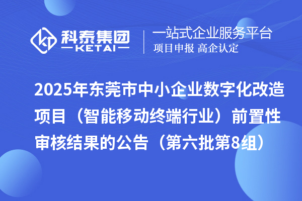 2025年東莞市中小企業(yè)數(shù)字化改造項(xiàng)目(智能移動(dòng)終端行業(yè))前置性審核結(jié)果的公告(第六批第8組)