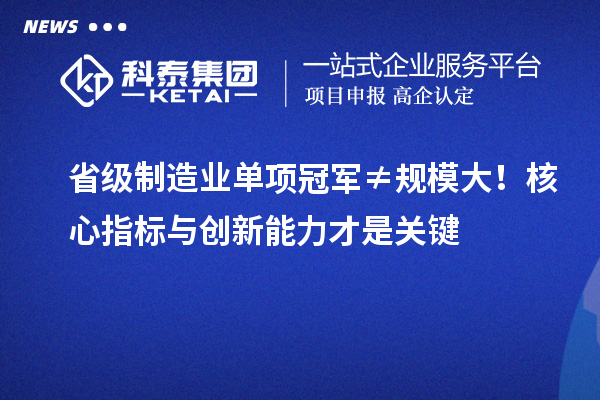 省級制造業(yè)單項(xiàng)冠軍≠規(guī)模大！核心指標(biāo)與創(chuàng)新能力才是關(guān)鍵