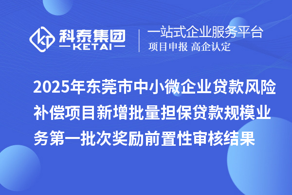 2025年東莞市中小微企業(yè)貸款風險補償項目新增批量擔保貸款規(guī)模業(yè)務第一批次獎勵前置性審核結果