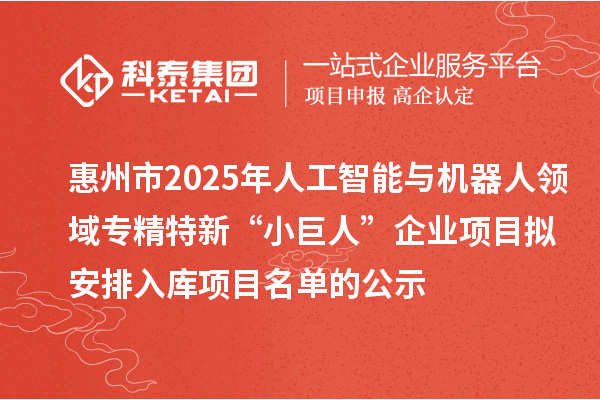 惠州市2025年人工智能與機(jī)器人領(lǐng)域?qū)＞匦隆靶【奕恕逼髽I(yè)項(xiàng)目擬安排入庫項(xiàng)目名單的公示