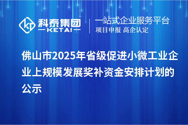 佛山市2025年省級(jí)促進(jìn)小微工業(yè)企業(yè)上規(guī)模發(fā)展獎(jiǎng)補(bǔ)資金安排計(jì)劃的公示