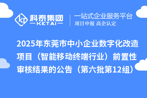 2025年東莞市中小企業(yè)數字化改造項目（智能移動終端行業(yè)）前置性審核結果的公告（第六批第12組）