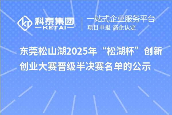 東莞松山湖2025年“松湖杯”創(chuàng)新創(chuàng)業(yè)大賽晉級半決賽名單的公示