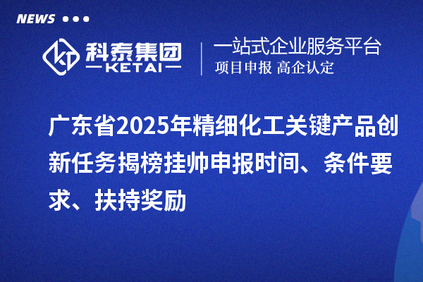 廣東省2025年精細(xì)化工關(guān)鍵產(chǎn)品創(chuàng)新任務(wù)揭榜掛帥申報時間、條件要求、扶持獎勵