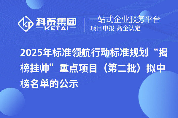 2025年標(biāo)準(zhǔn)領(lǐng)航行動標(biāo)準(zhǔn)規(guī)劃“揭榜掛帥”重點項目(第二批)擬中榜名單的公示