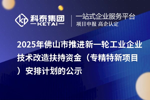 2025年佛山市推進(jìn)新一輪工業(yè)企業(yè)技術(shù)改造扶持資金(專精特新項(xiàng)目) 安排計(jì)劃的公示